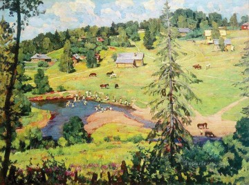 july bathing 1925 Konstantin Yuon plan scenes landscape Oil Paintings